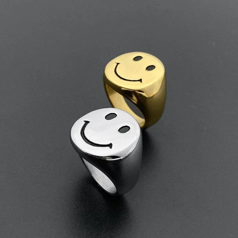 Happy Smiley Face Stainless Steel Retro Vintage Gothic Rings for Women