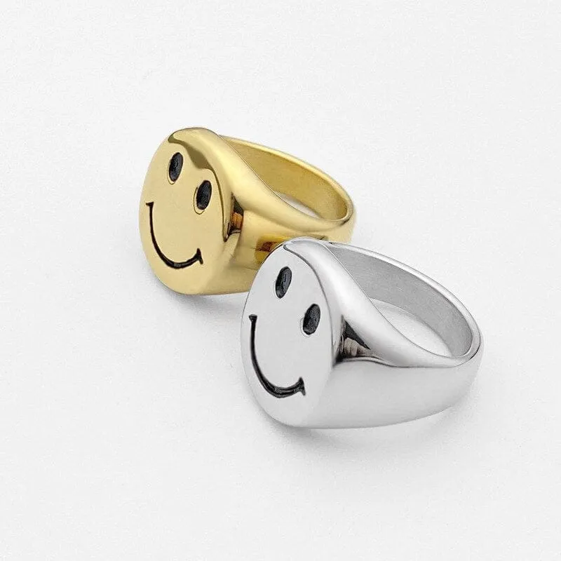 Happy Smiley Face Stainless Steel Retro Vintage Gothic Rings for Women
