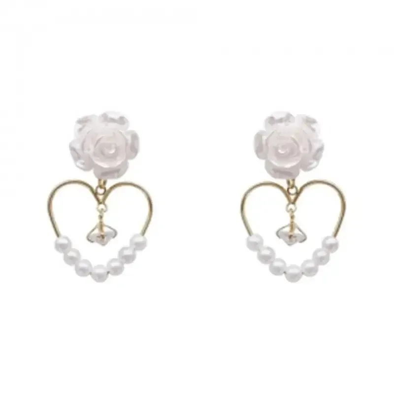 Heart Camellia Pearl Earrings