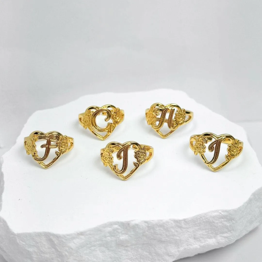 Heart Initial Letter Ring