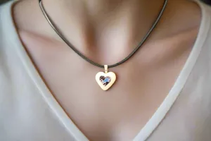 Heart-Shaped Ceramic Pendant with Blue Lion and Black Brushstroke Design