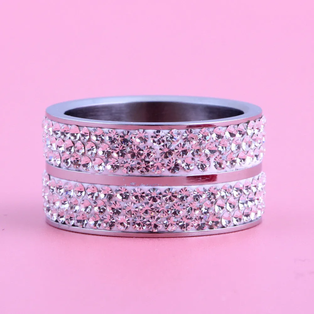 High Quality Classic Stainless Steel 6 Row Crystal Jewelry Wedding Ring