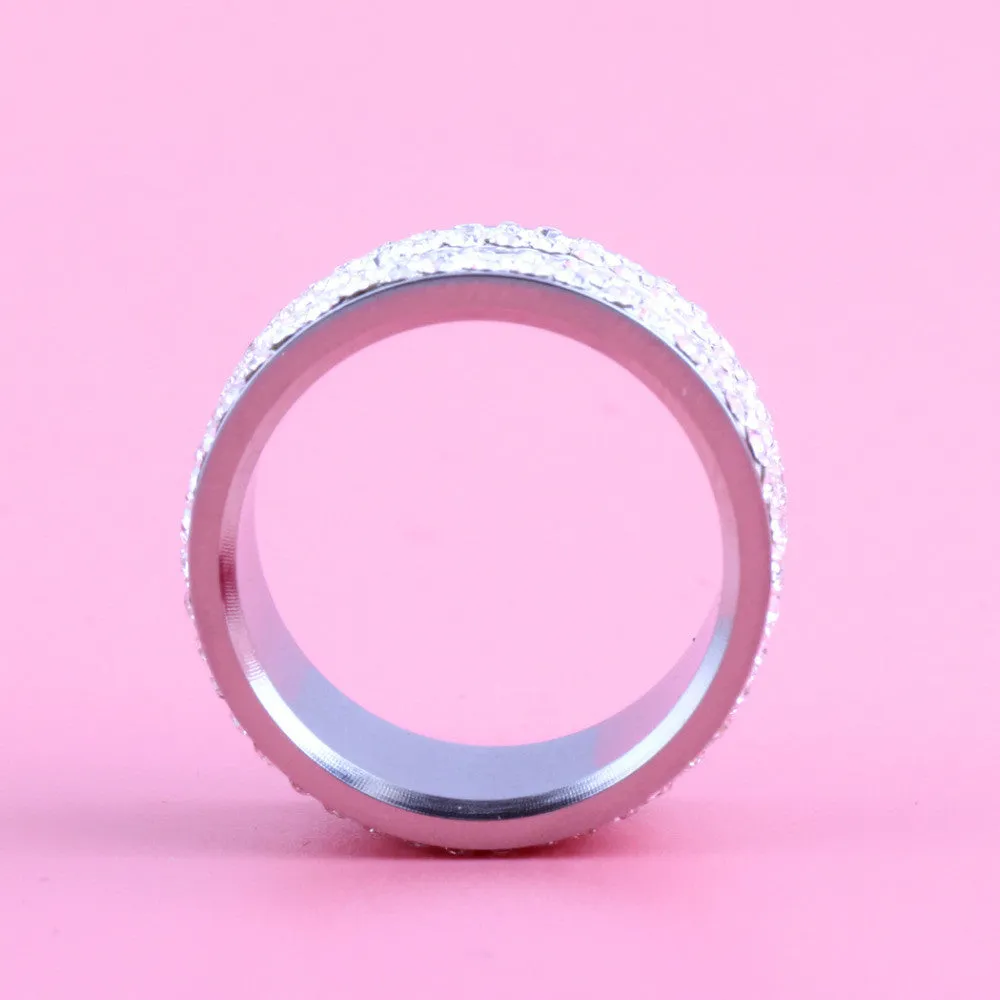 High Quality Classic Stainless Steel 6 Row Crystal Jewelry Wedding Ring