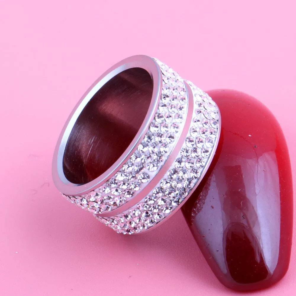 High Quality Classic Stainless Steel 6 Row Crystal Jewelry Wedding Ring
