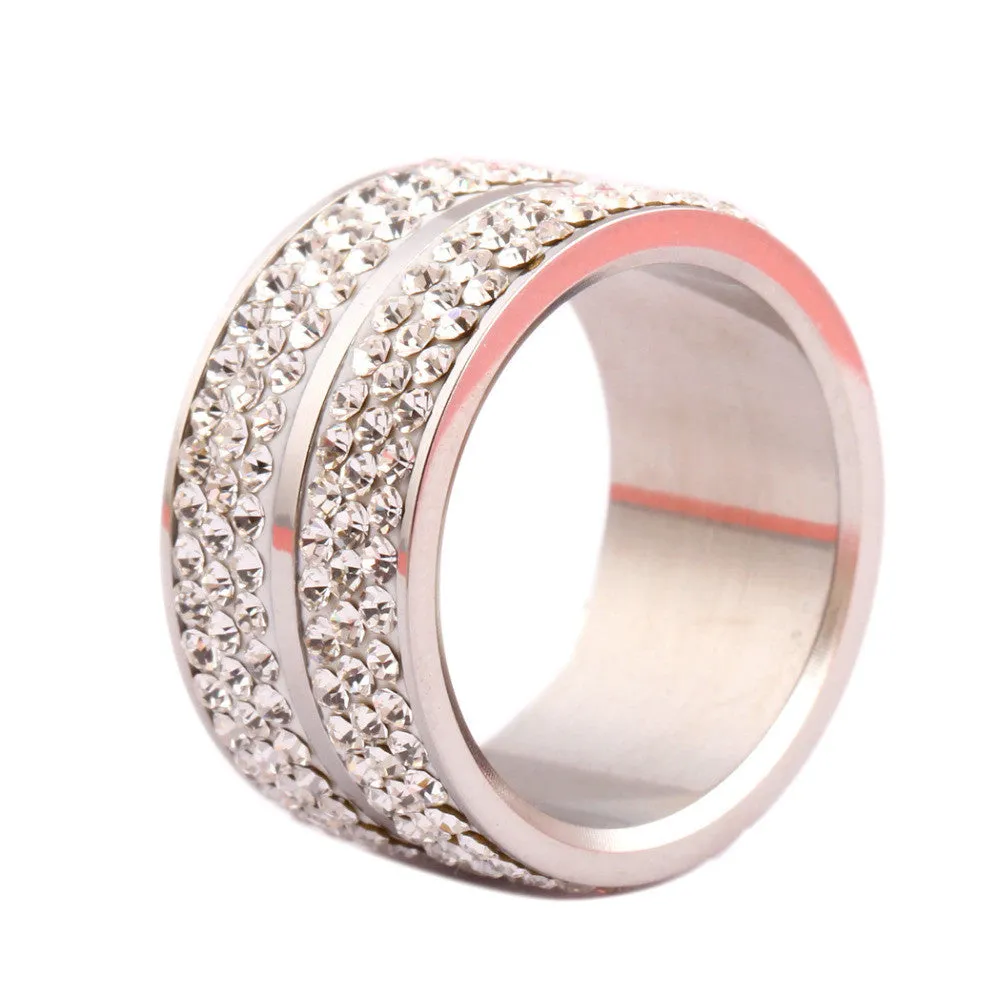 High Quality Classic Stainless Steel 6 Row Crystal Jewelry Wedding Ring