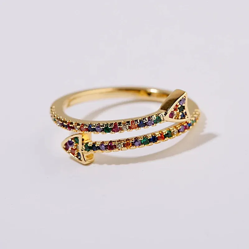 High Quality Gold Color Open Double Arrow Ring for Women and Girls