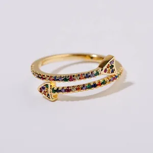 High Quality Gold Color Open Double Arrow Ring for Women and Girls