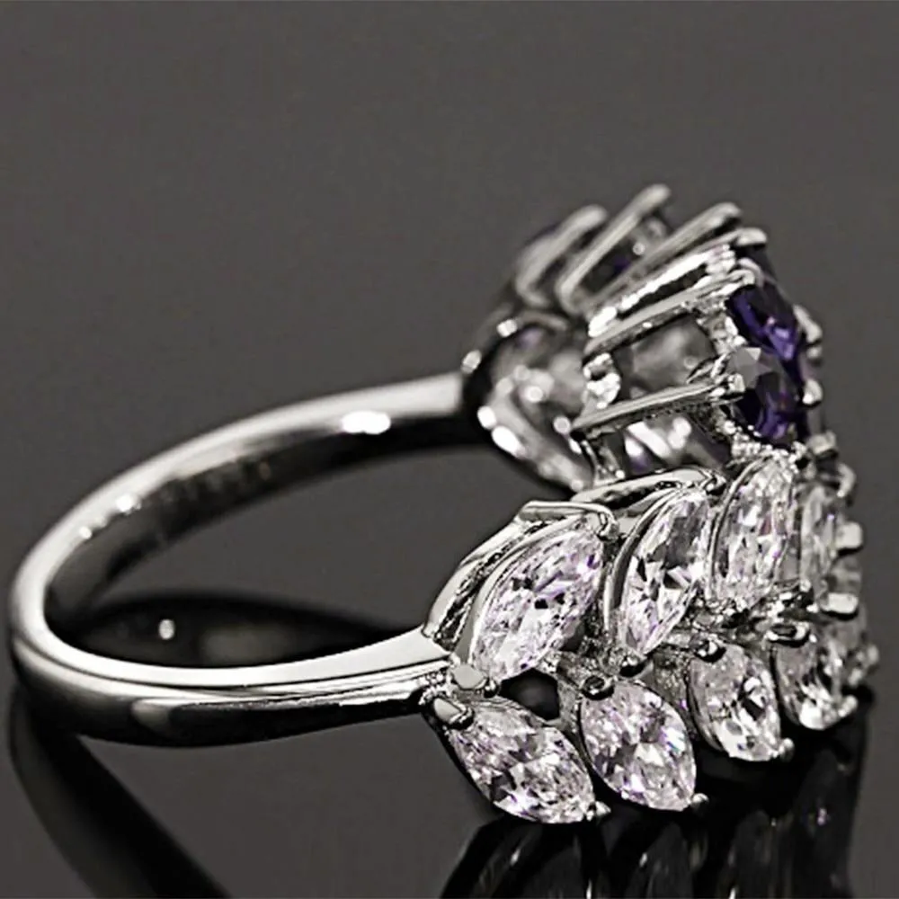 High Quality Trendy Delicate AAA Cubic Zirconia Crystal Leaves Ring