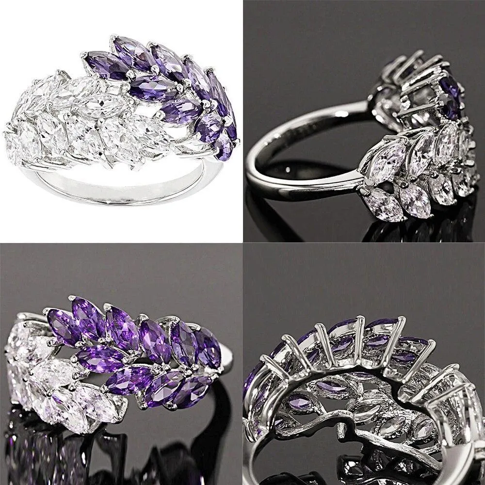 High Quality Trendy Delicate AAA Cubic Zirconia Crystal Leaves Ring