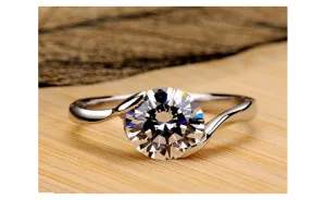 High Transparent Cubic Zirconia Halo 18k White Gold Plated Ring