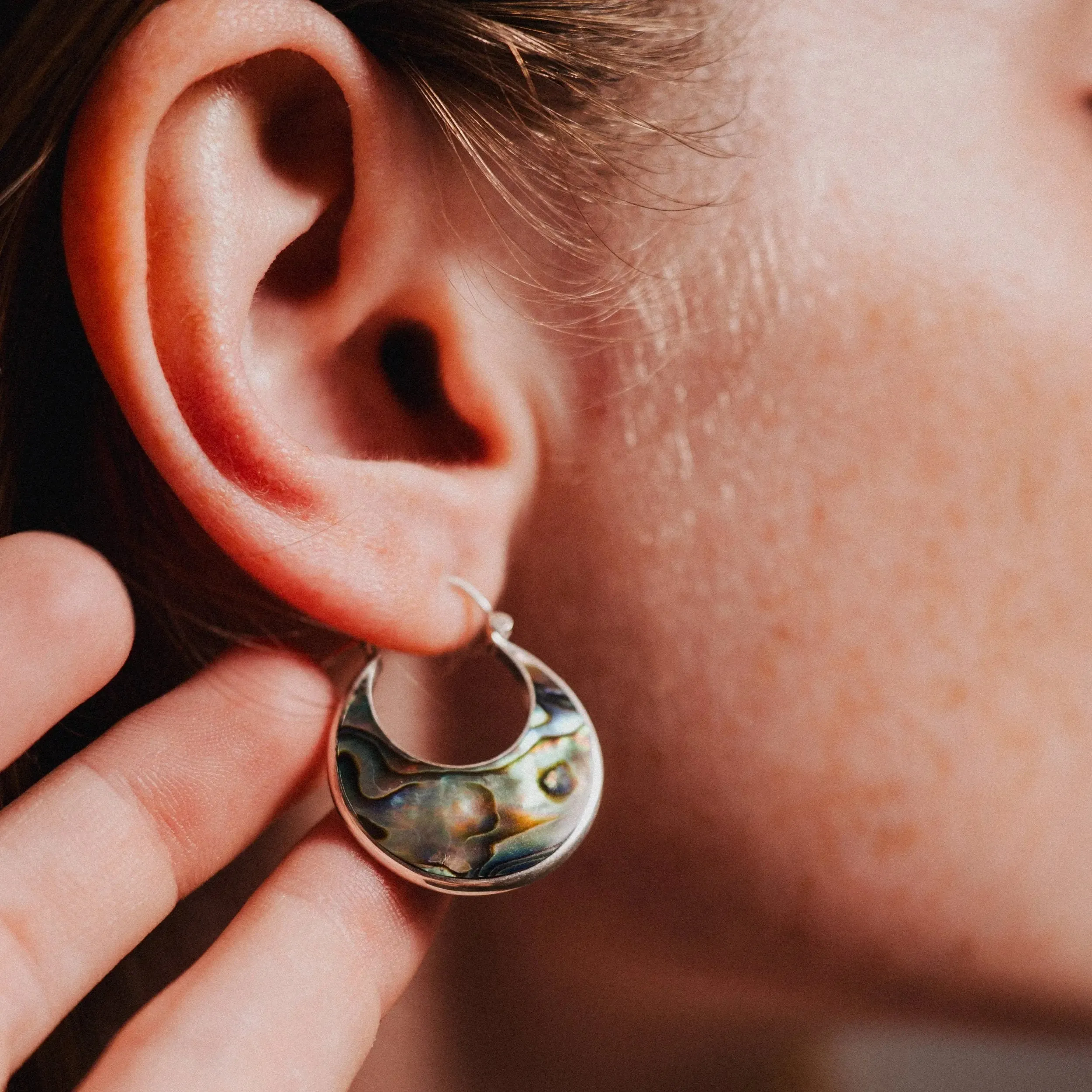 Hoop Earrings - Stylish Silver Abalone Earrings