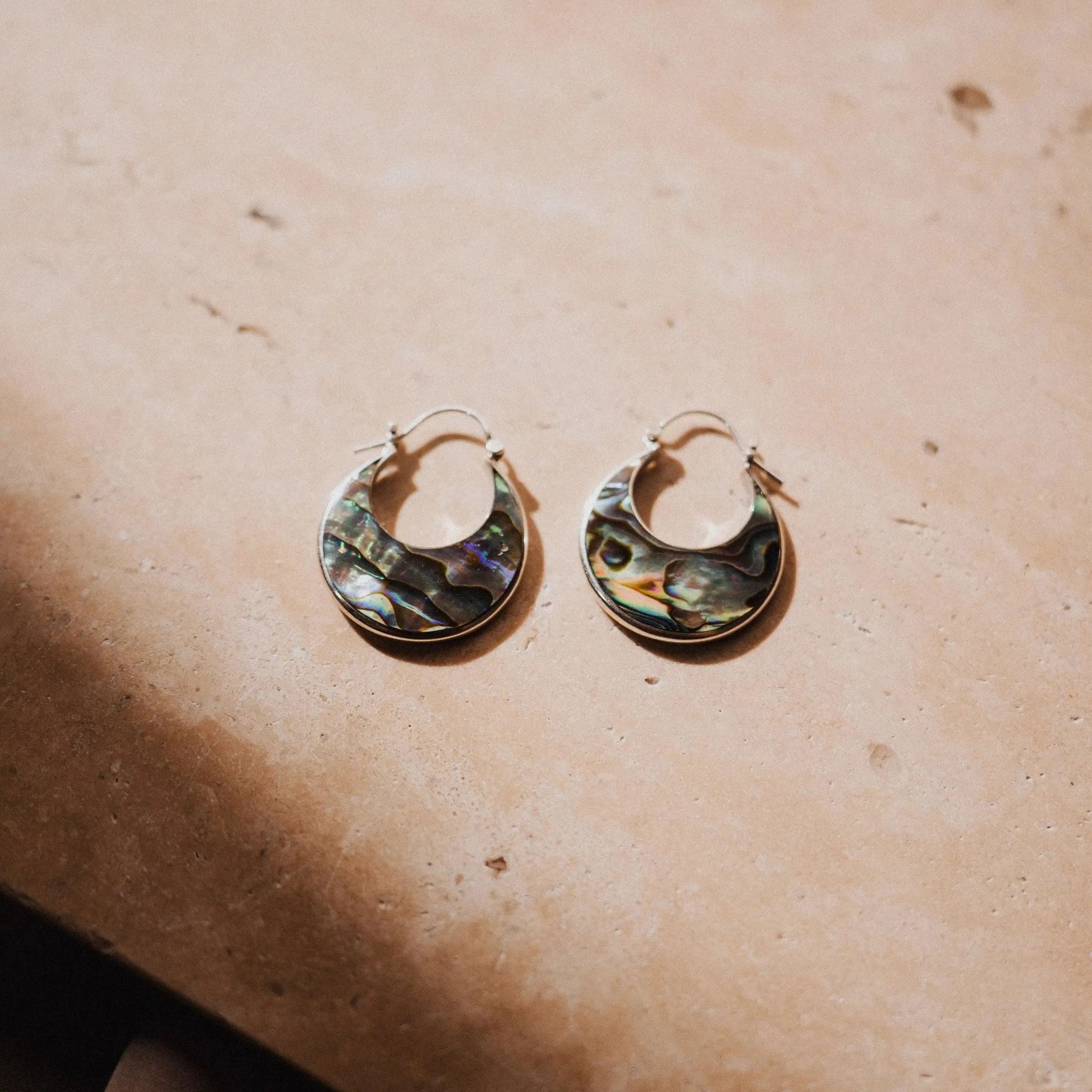 Hoop Earrings - Stylish Silver Abalone Earrings