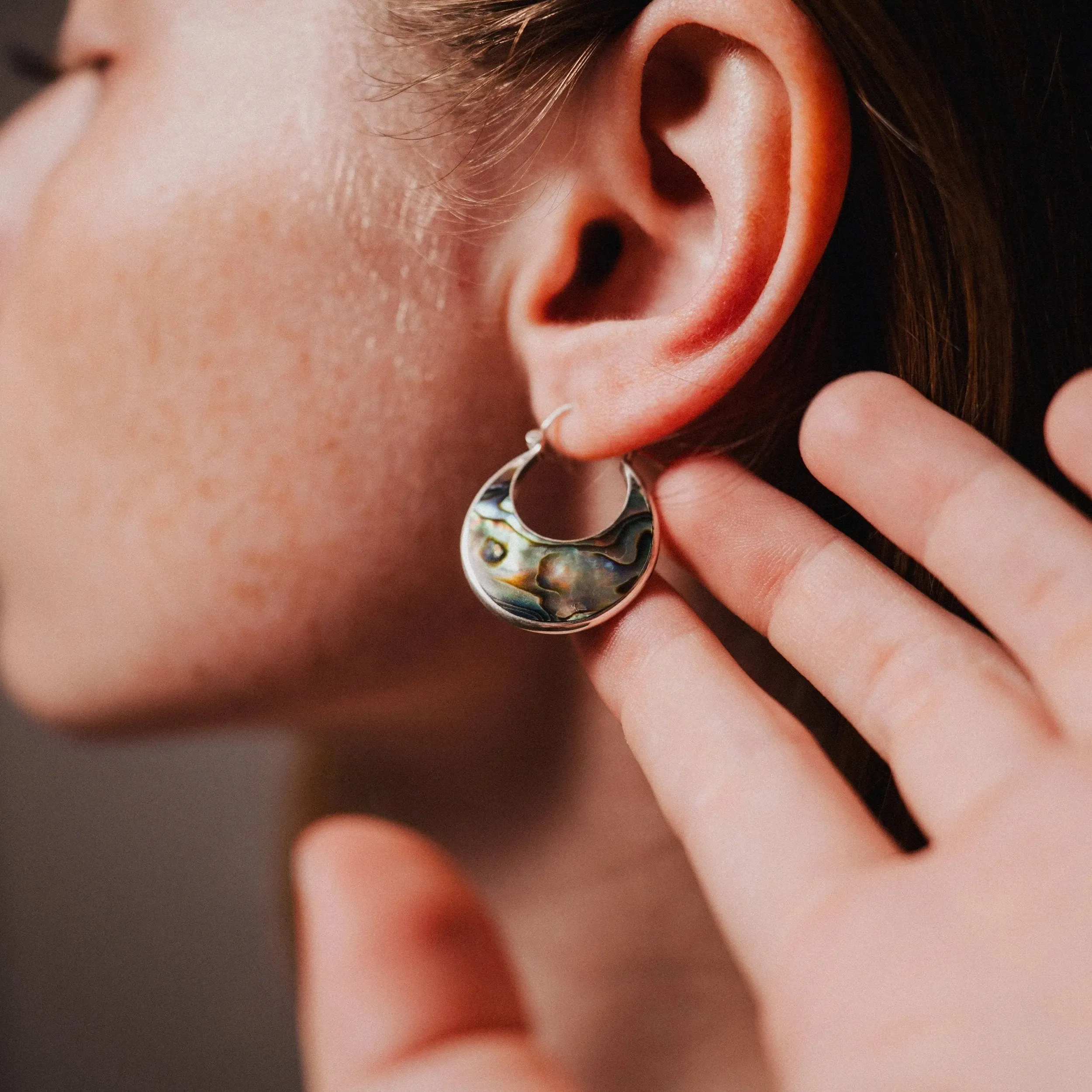 Hoop Earrings - Stylish Silver Abalone Earrings