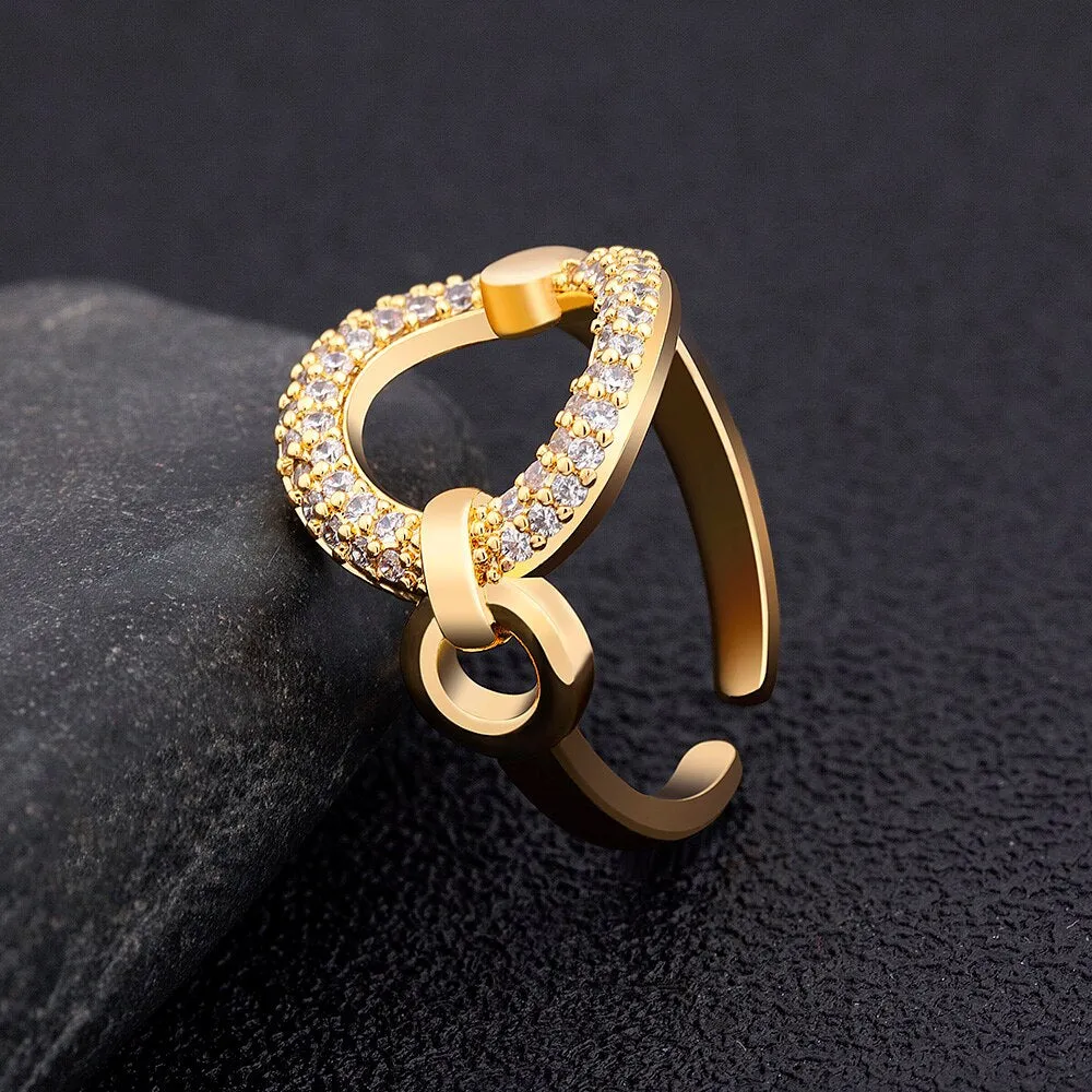 Hot Sale Copper Zircon Europe Trendy Crystal Heart Open Ring Women