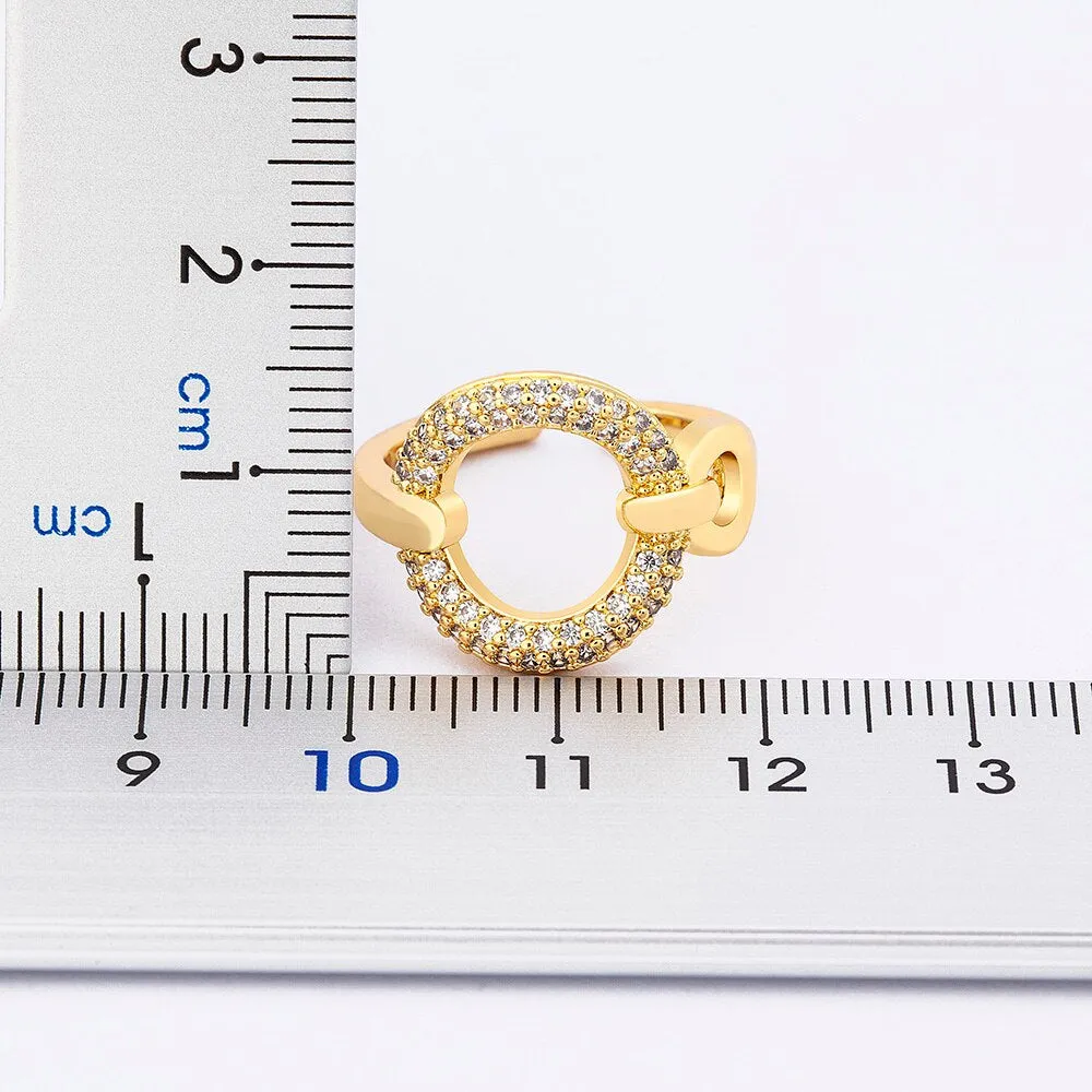 Hot Sale Copper Zircon Europe Trendy Crystal Heart Open Ring Women
