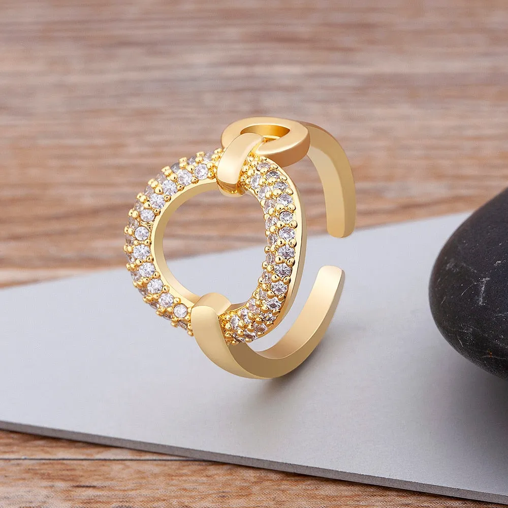 Hot Sale Copper Zircon Europe Trendy Crystal Heart Open Ring Women