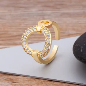 Hot Sale Copper Zircon Europe Trendy Crystal Heart Open Ring Women
