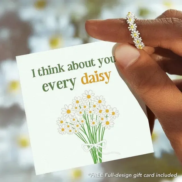 I Think About You Every Daisy Flower Ring, Feminine Ring, Dainty Ring, Cute Ring, Delicate Ring, Adjustable, Gift for Her