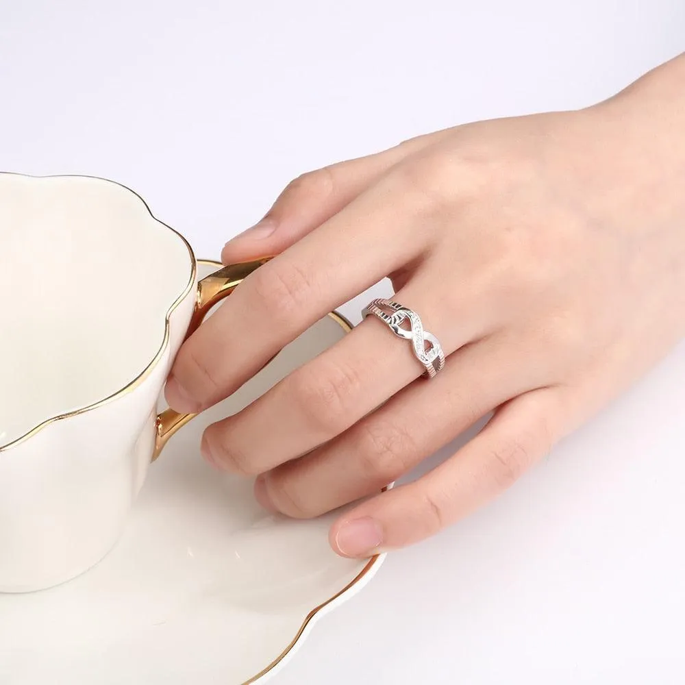 Infinity Diamonds Open Design Sterling Silver Ring, Trendy Women Jewelry, Gift for All Occasions