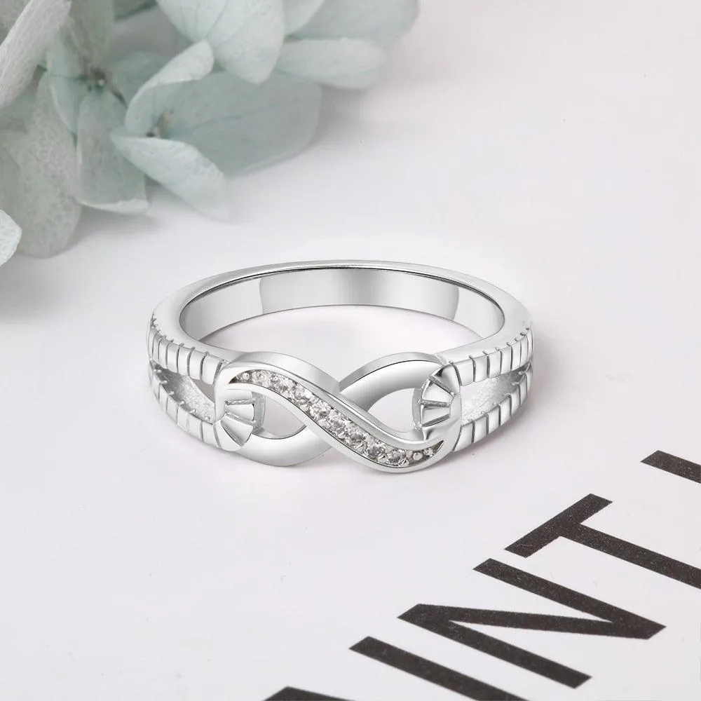 Infinity Diamonds Open Design Sterling Silver Ring, Trendy Women Jewelry, Gift for All Occasions