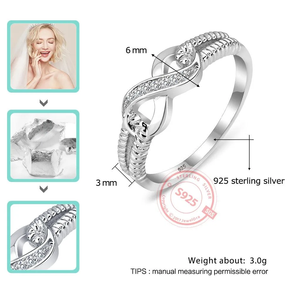 Infinity Diamonds Open Design Sterling Silver Ring, Trendy Women Jewelry, Gift for All Occasions