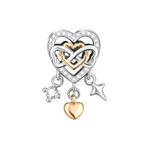 Infinity Heart Charm with Rose Gold Plated Heart and Crystal Accents