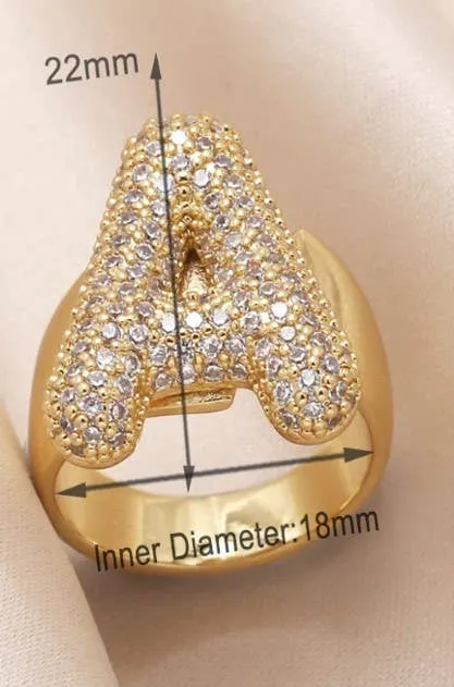 INITIAL MONOGRAM PAVE RHINESTONE BUBBLE RING | 40R101: C