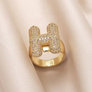 INITIAL MONOGRAM PAVE RHINESTONE BUBBLE RING | 40R101: H