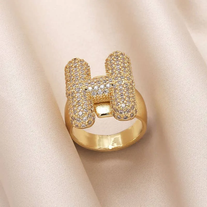 INITIAL MONOGRAM PAVE RHINESTONE BUBBLE RING | 40R101: H