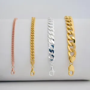 Italian 925 Sterling Silver Curb Link Chain Bracelet - for Men or Women - 4.4mm, 6.5mm, 10mm, 12.5mm - Available in Sterling Silver, Yellow Gold Plated Sterling Silver or Rose Gold Plated Sterling Silver - 9 inch or 7.5 inch Lengths