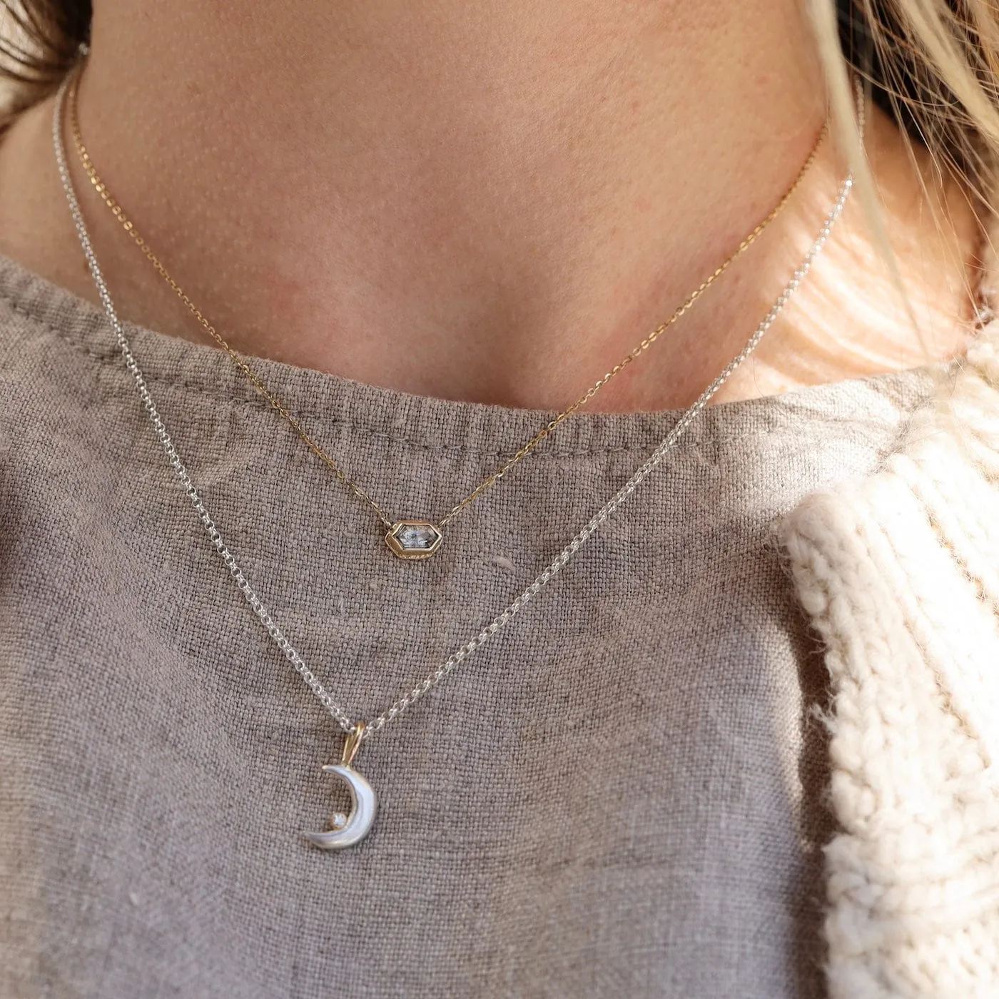 Jamie Joseph Faceted Hexagon Rustic Diamond Necklace