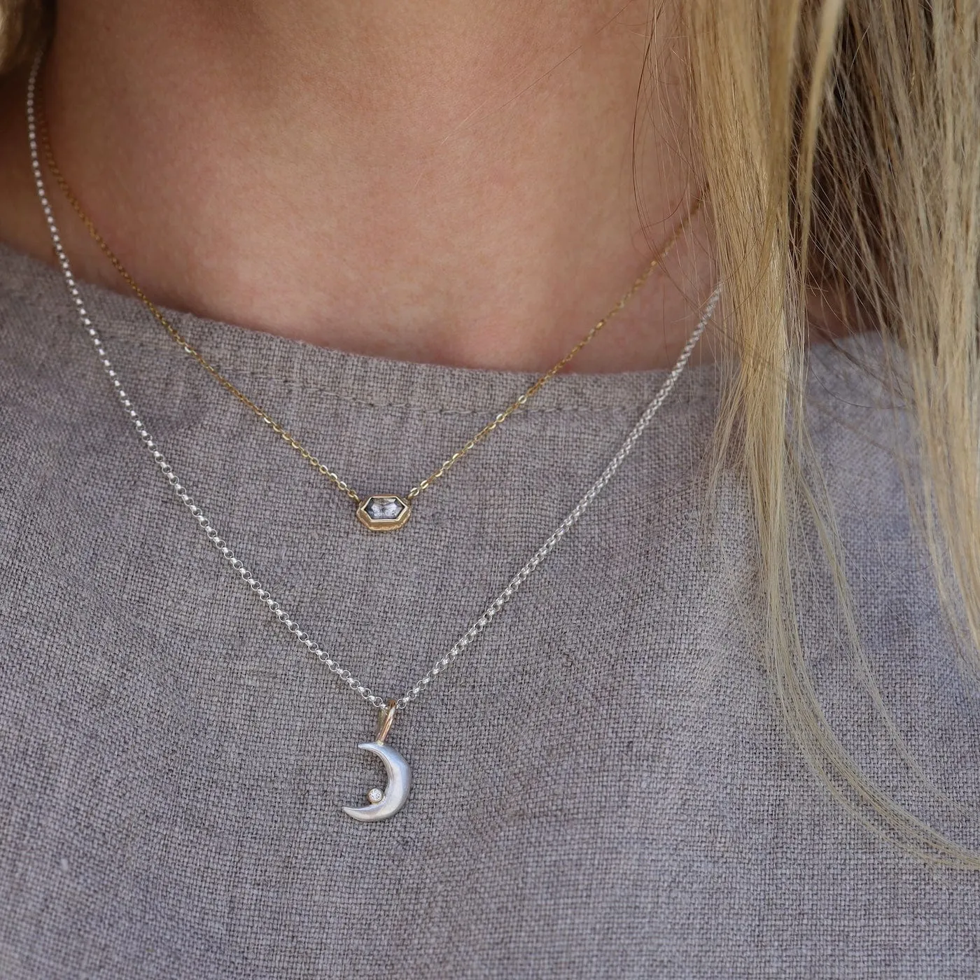Jamie Joseph Faceted Hexagon Rustic Diamond Necklace