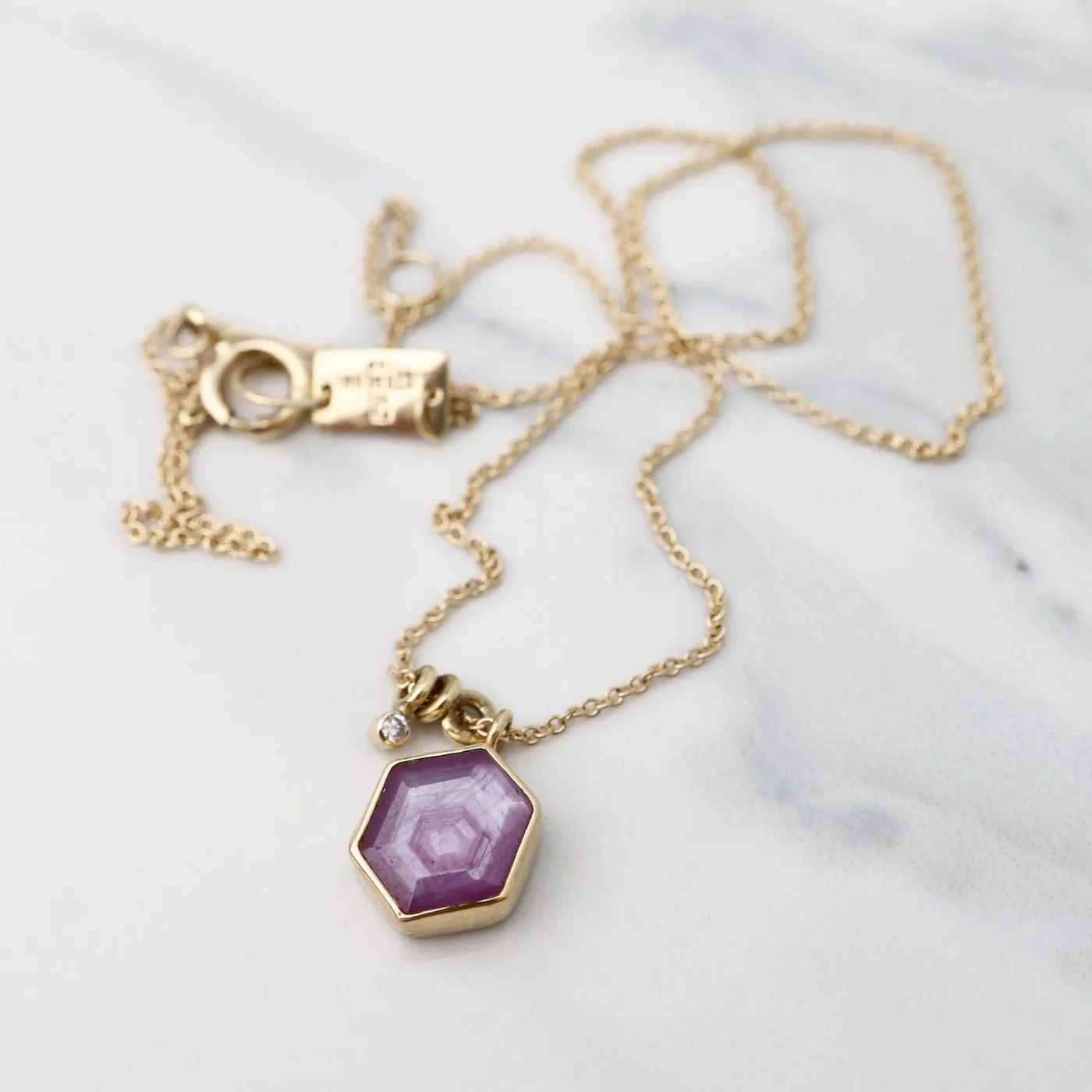 Jamie Joseph Hexagon Table Up African Ruby & Diamond Accent Necklace
