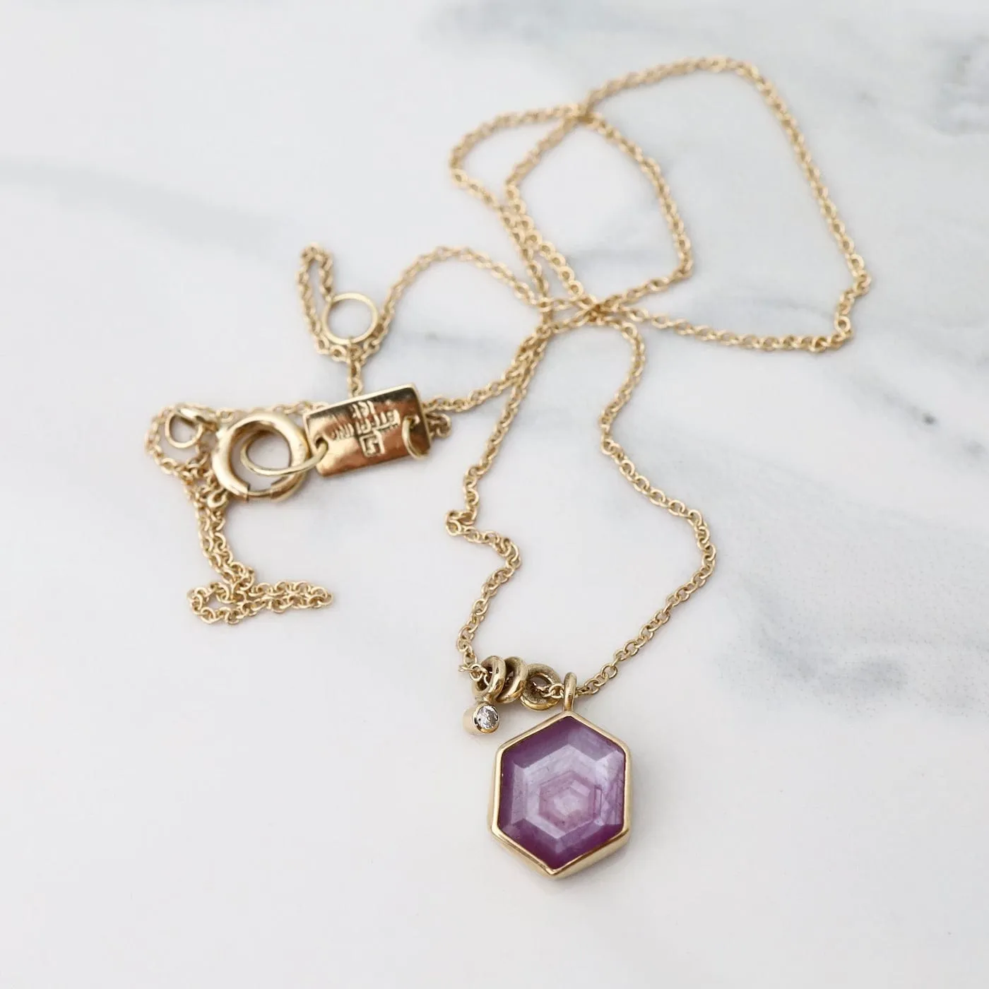 Jamie Joseph Hexagon Table Up African Ruby & Diamond Accent Necklace