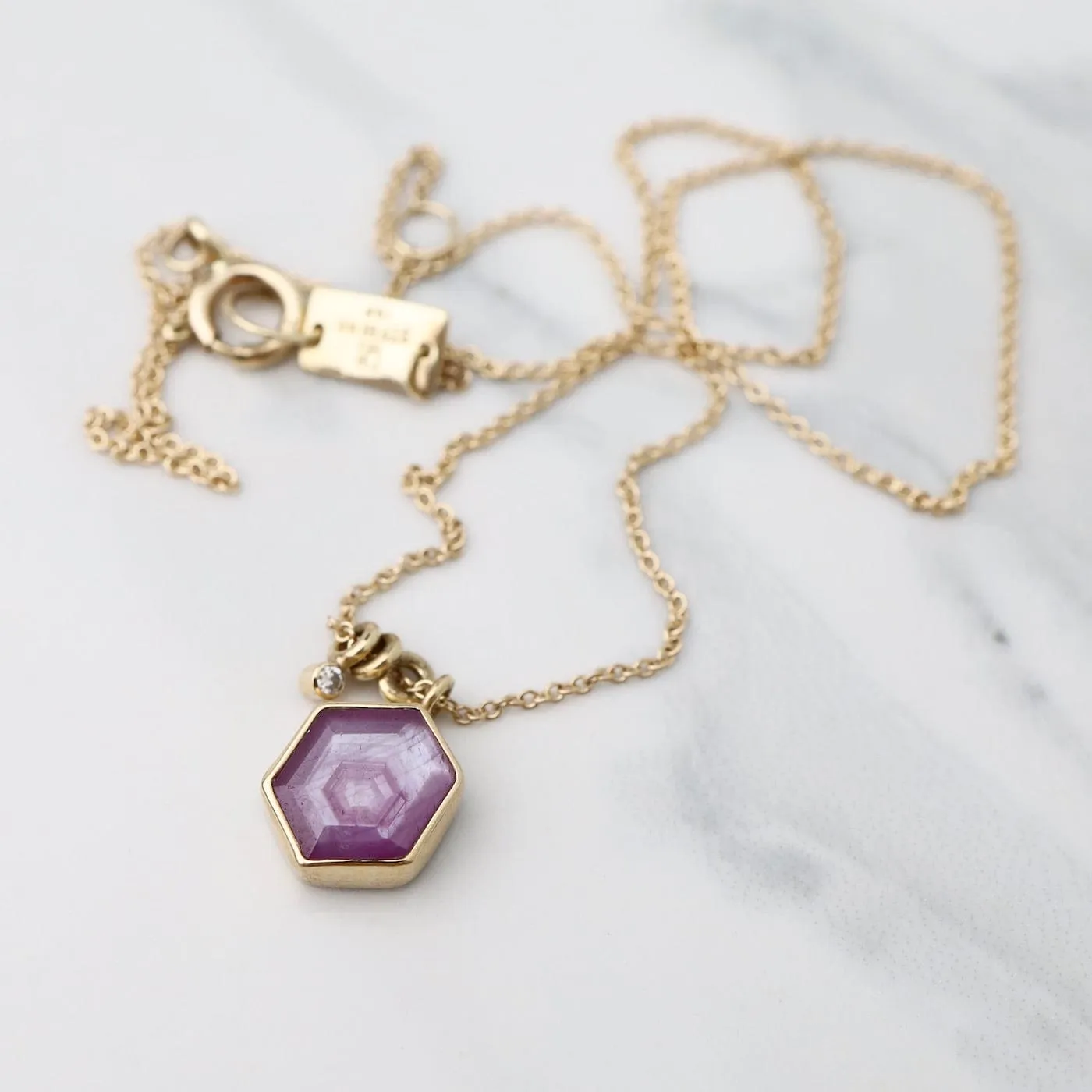 Jamie Joseph Hexagon Table Up African Ruby & Diamond Accent Necklace