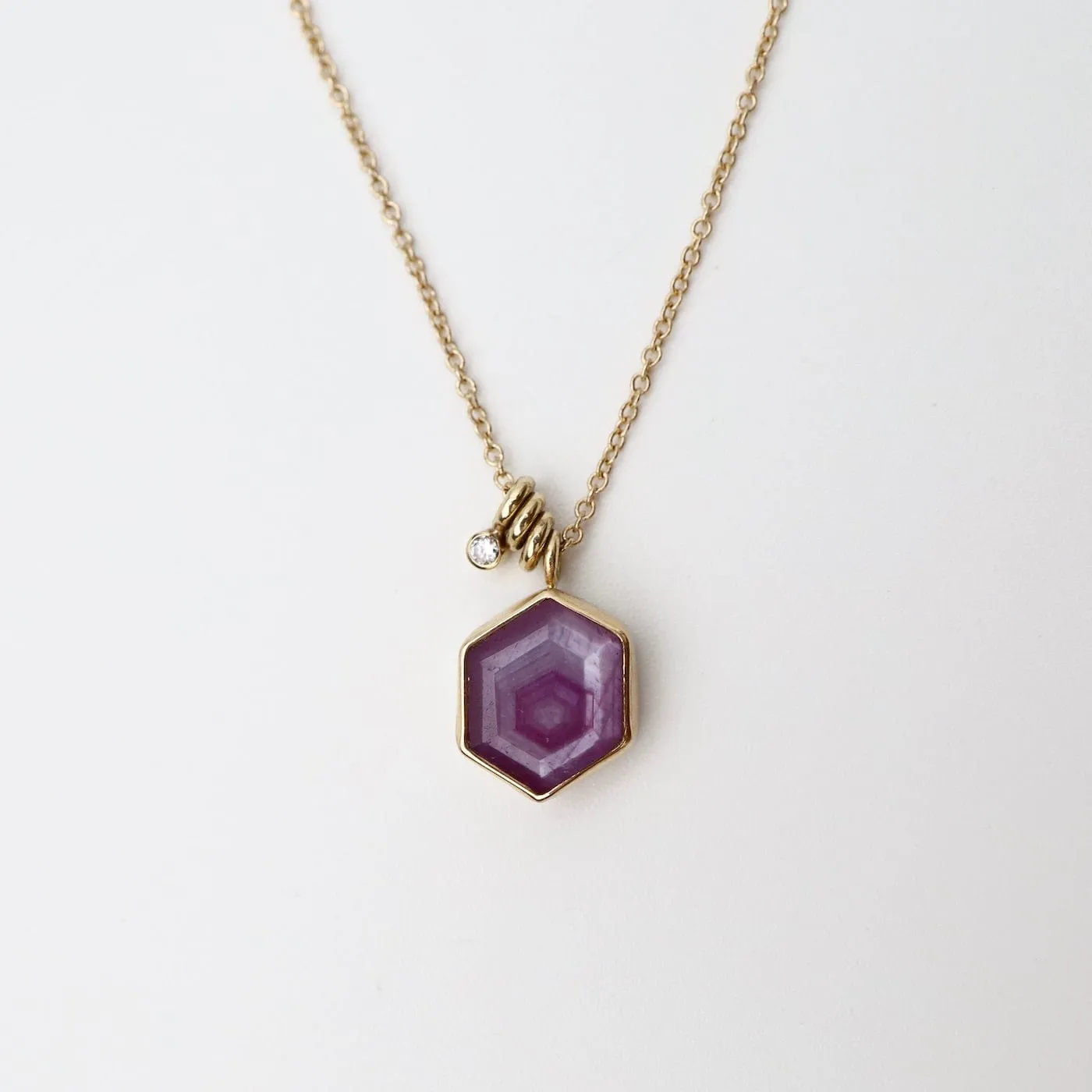 Jamie Joseph Hexagon Table Up African Ruby & Diamond Accent Necklace