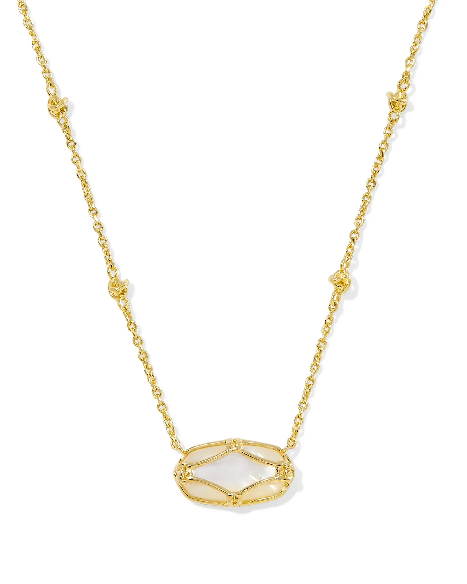Kendra Scott Ivory Elisa Lattice Frame Gold Short Pendant Necklace