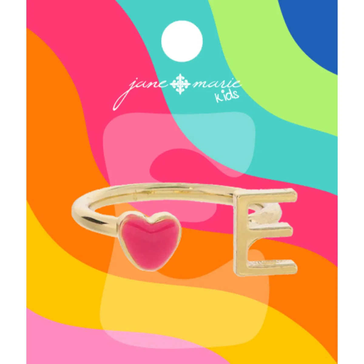 Kids Pink Enamel Heart Initial Ring - Gold
