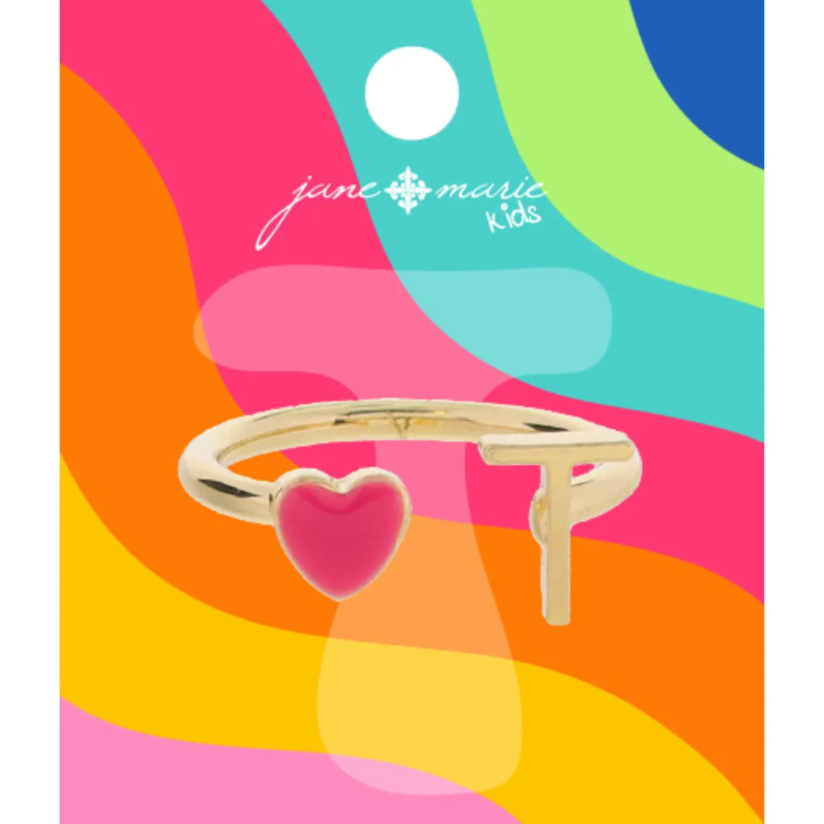 Kids Pink Enamel Heart Initial Ring - Gold