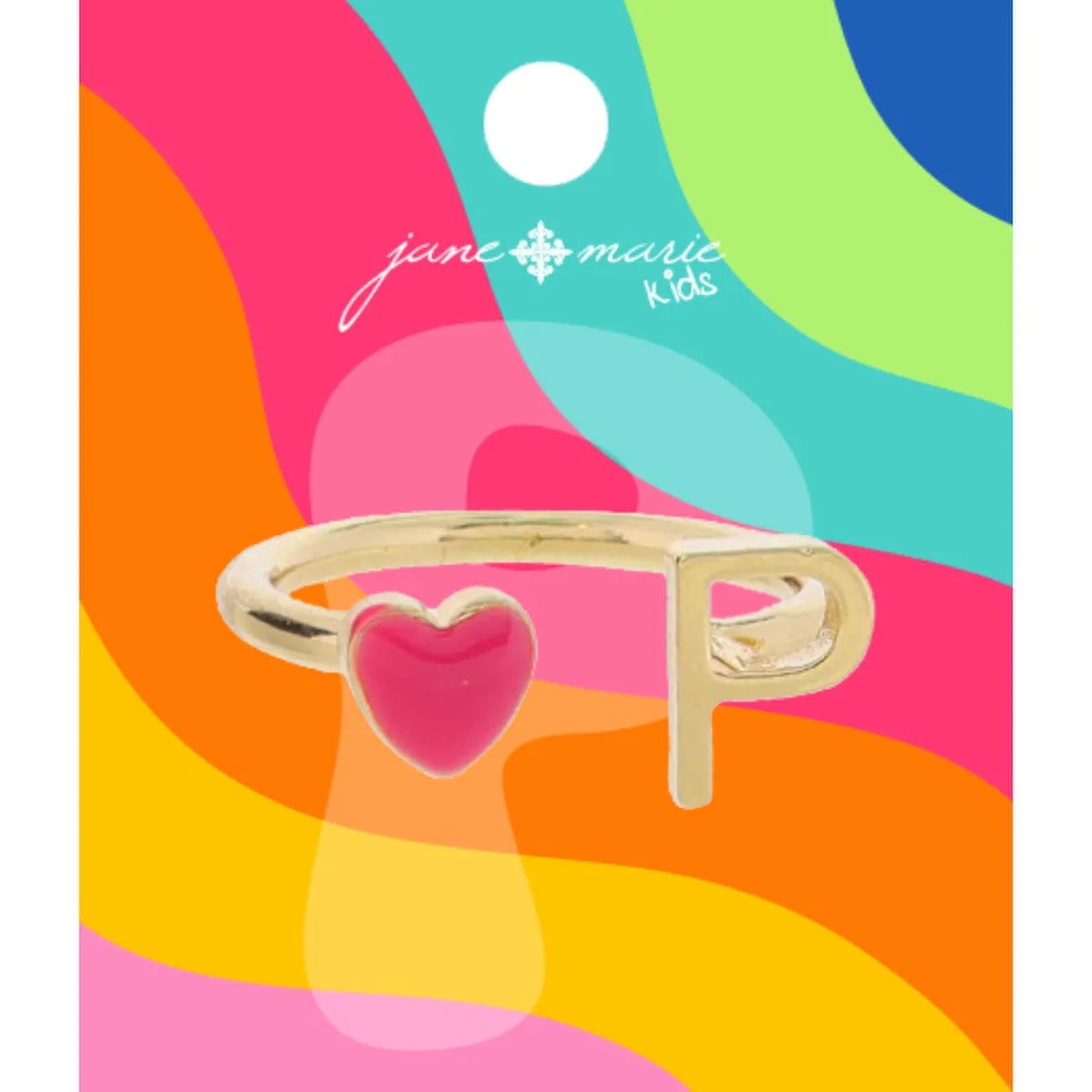 Kids Pink Enamel Heart Initial Ring - Gold
