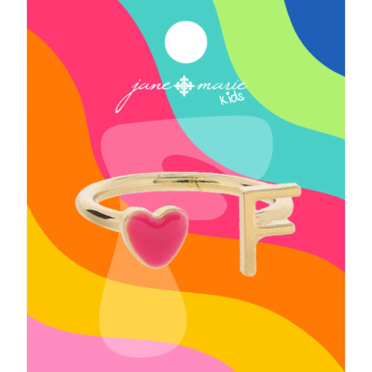 Kids Pink Enamel Heart Initial Ring - Gold
