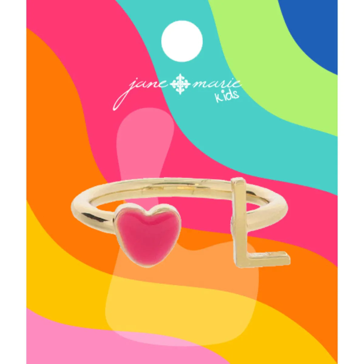 Kids Pink Enamel Heart Initial Ring - Gold