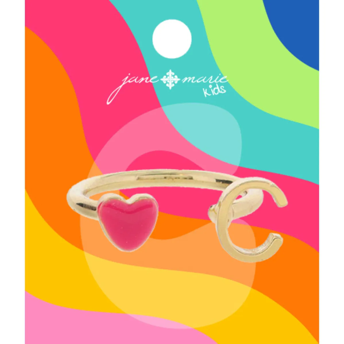 Kids Pink Enamel Heart Initial Ring - Gold