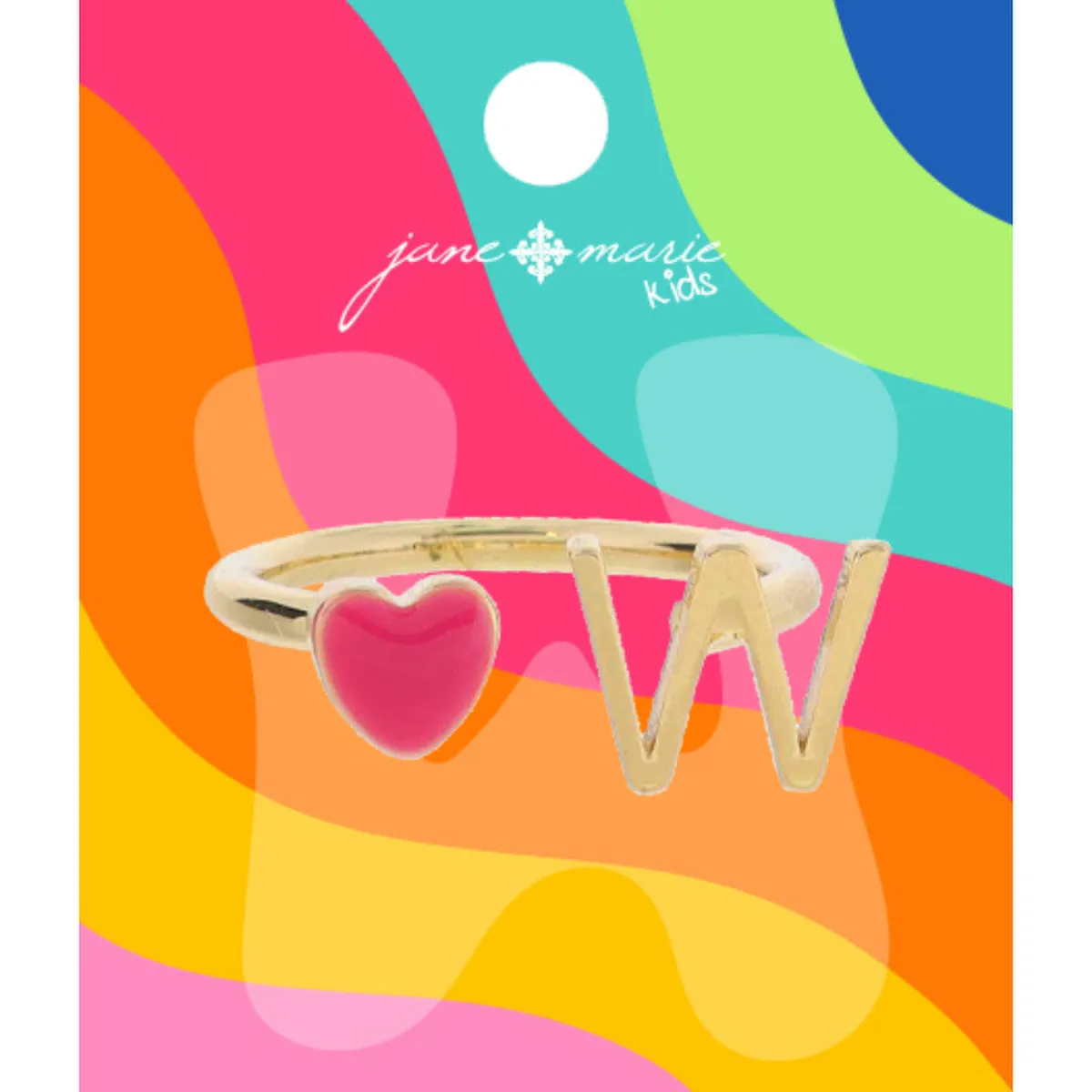 Kids Pink Enamel Heart Initial Ring - Gold