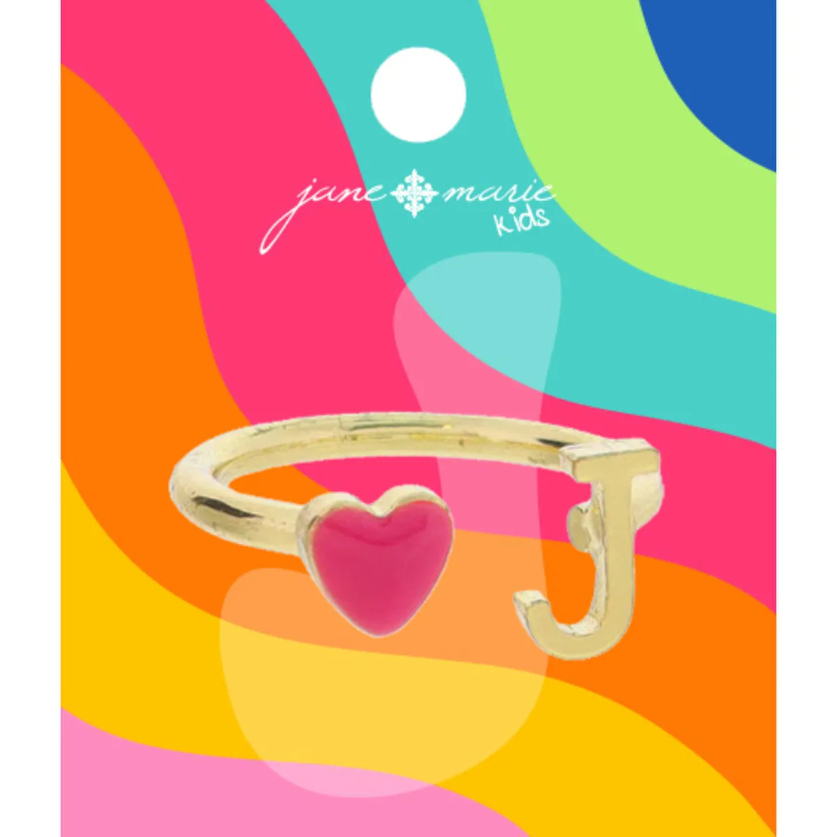 Kids Pink Enamel Heart Initial Ring - Gold