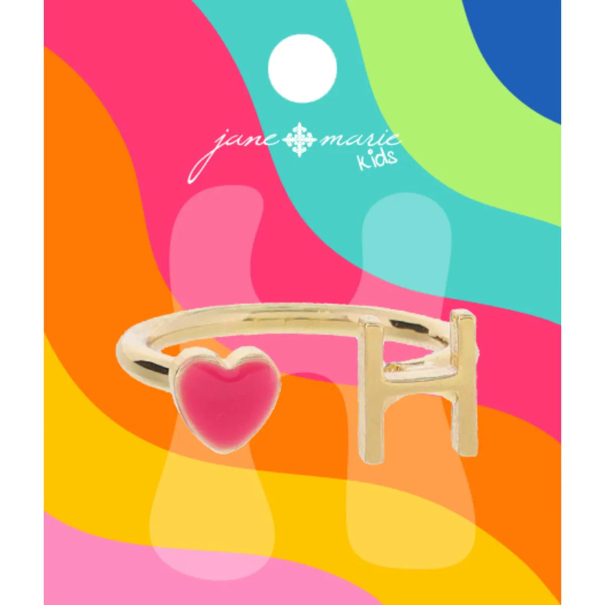 Kids Pink Enamel Heart Initial Ring - Gold