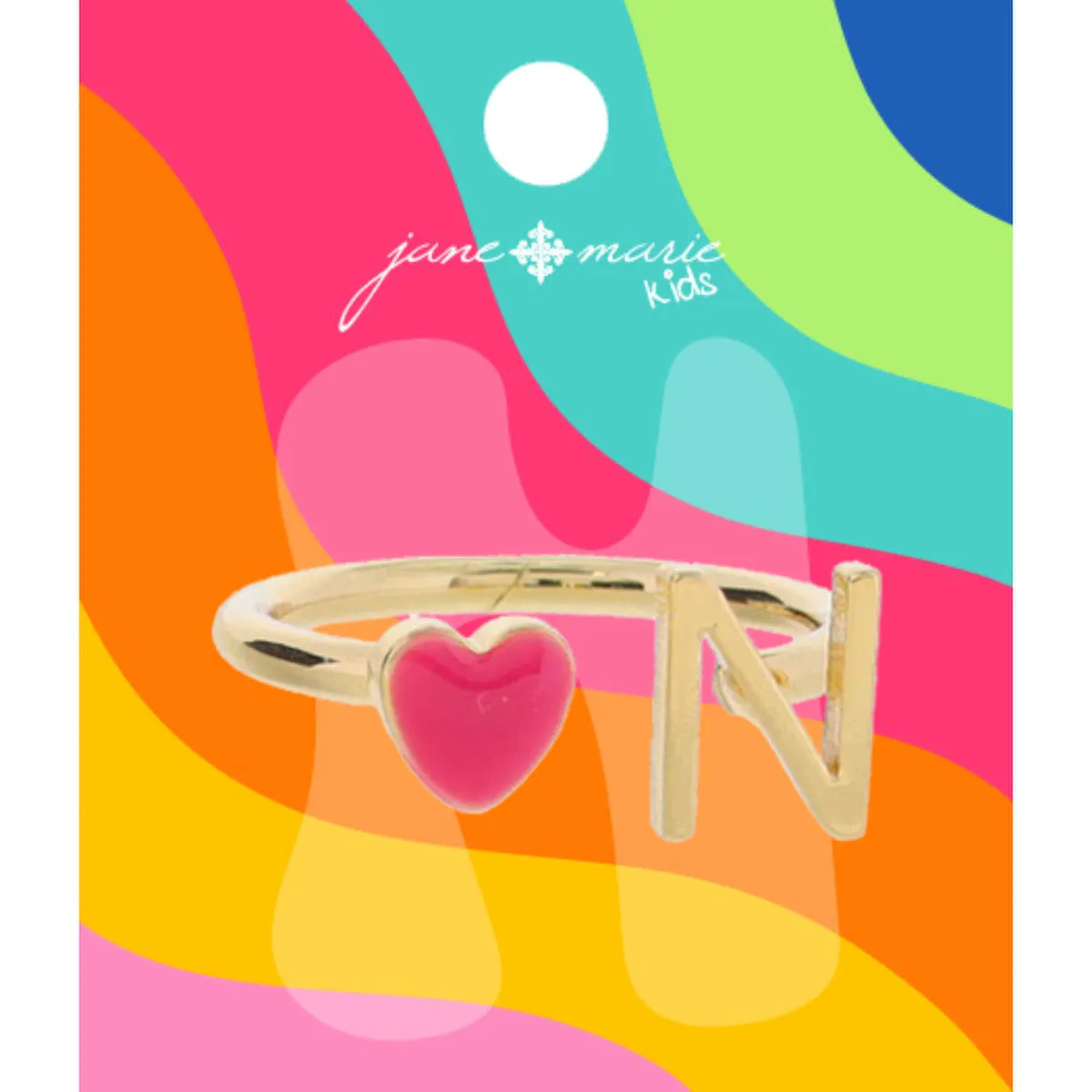 Kids Pink Enamel Heart Initial Ring - Gold