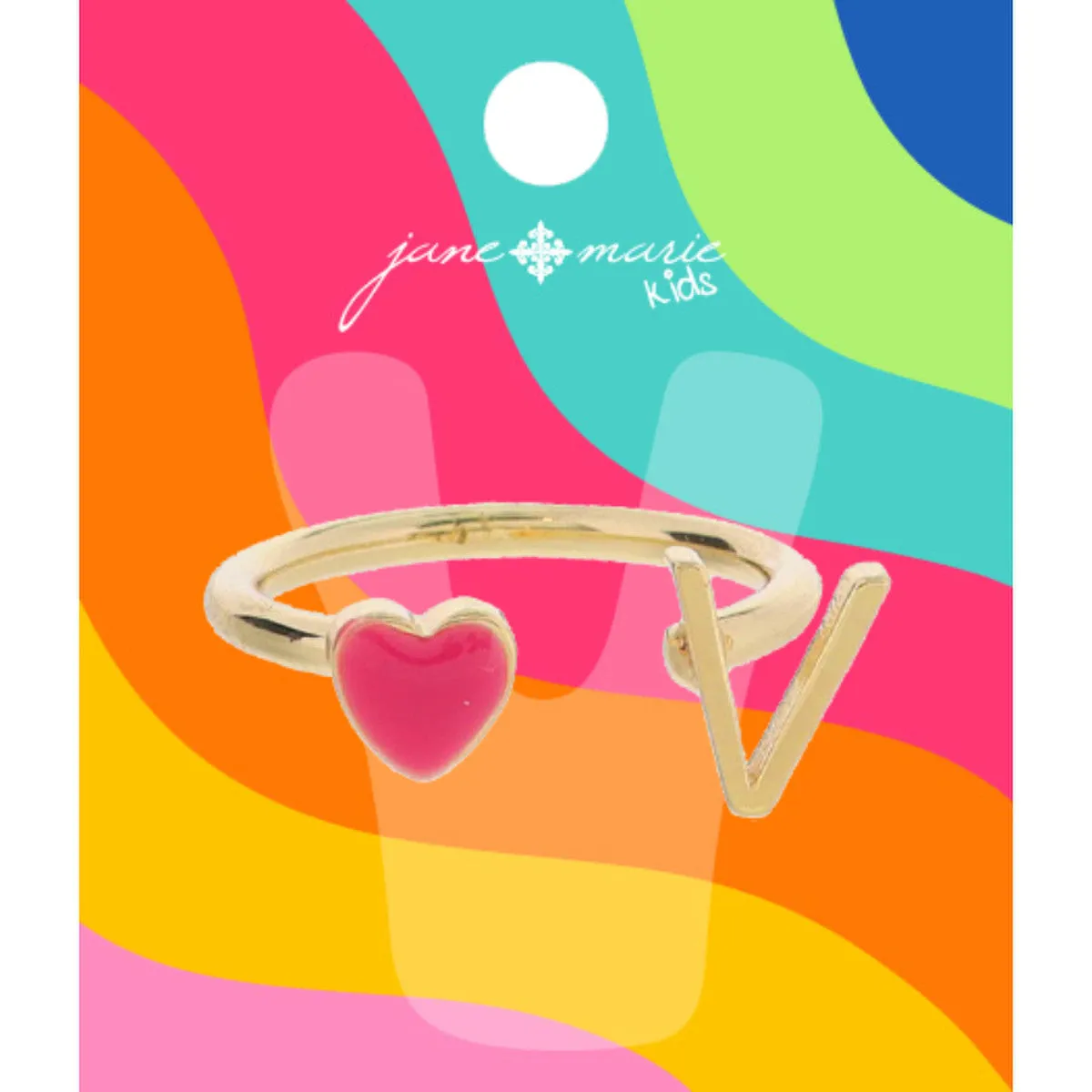Kids Pink Enamel Heart Initial Ring - Gold