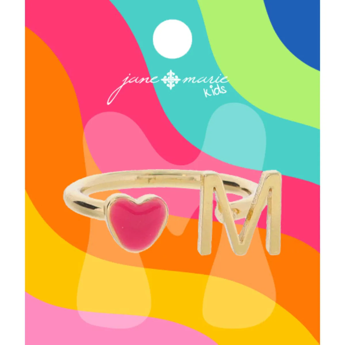 Kids Pink Enamel Heart Initial Ring - Gold