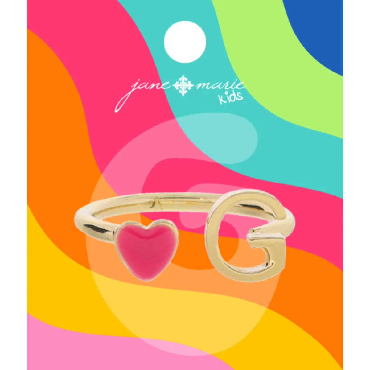 Kids Pink Enamel Heart Initial Ring - Gold